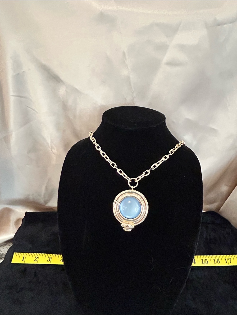 Chico's Silver-Tone Necklace with Light Blue Round Pendant
